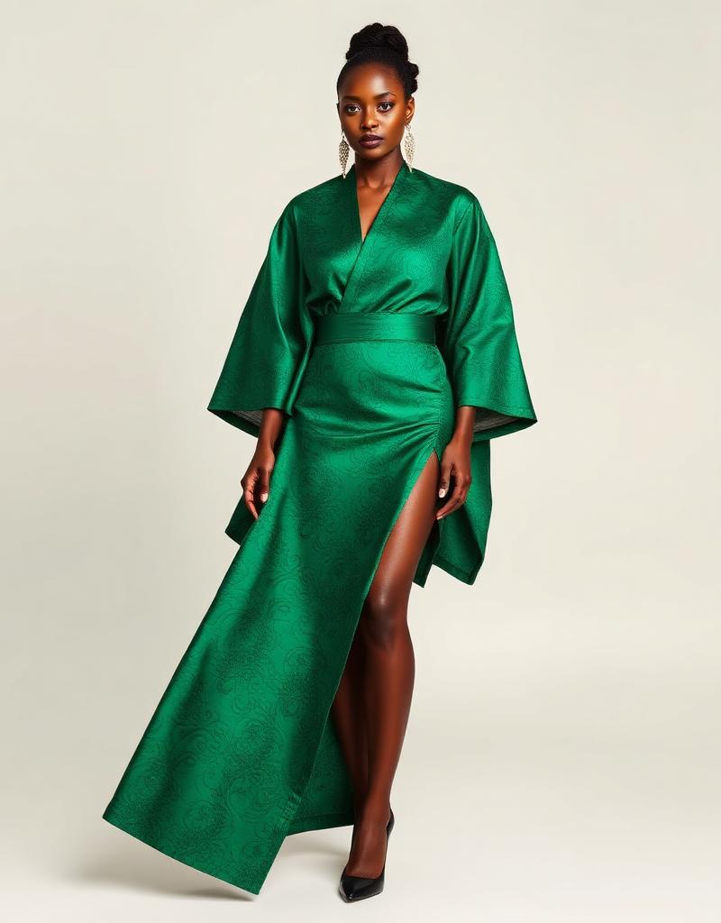 Adanna Emerald Brocade Set with Kimono