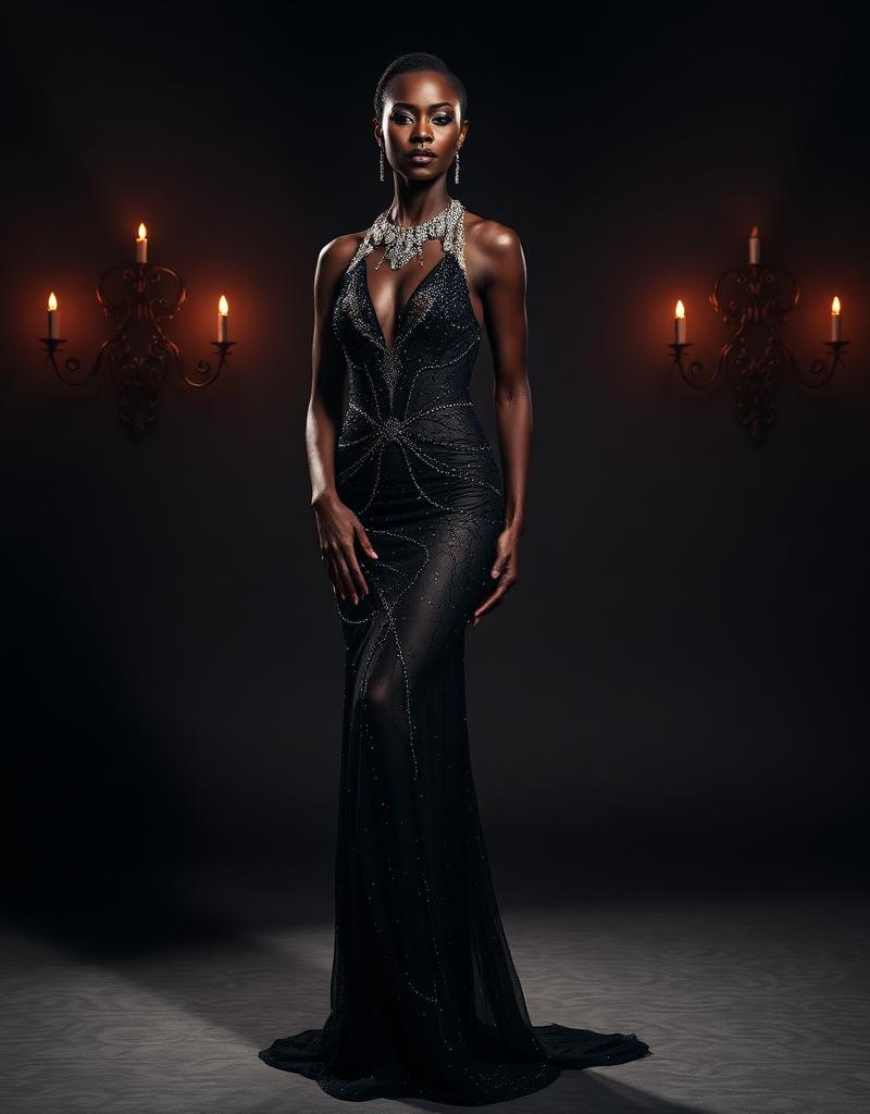 Binty Elegant Black Rhinestone Gown